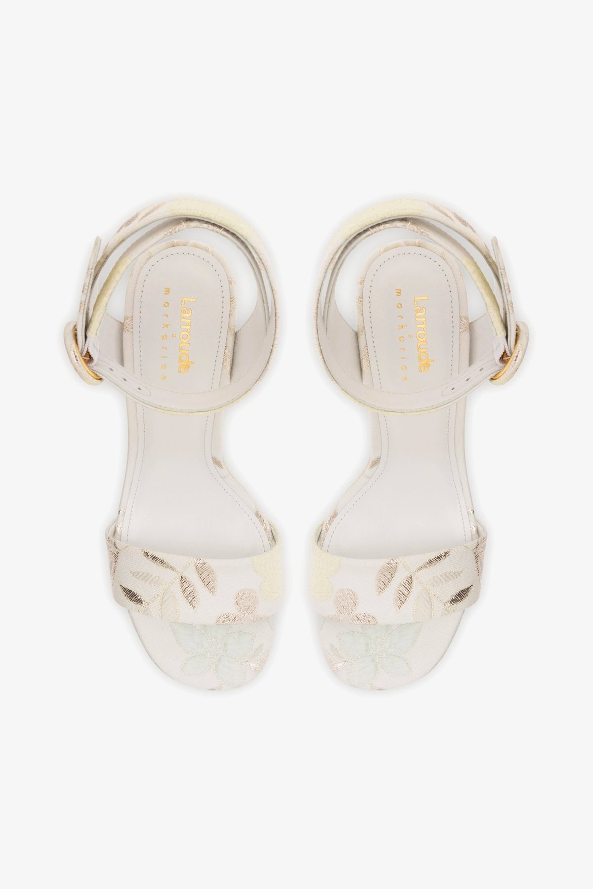 Larroudé x Markarian Dolly Sandal In Yvette Ivory Brocade