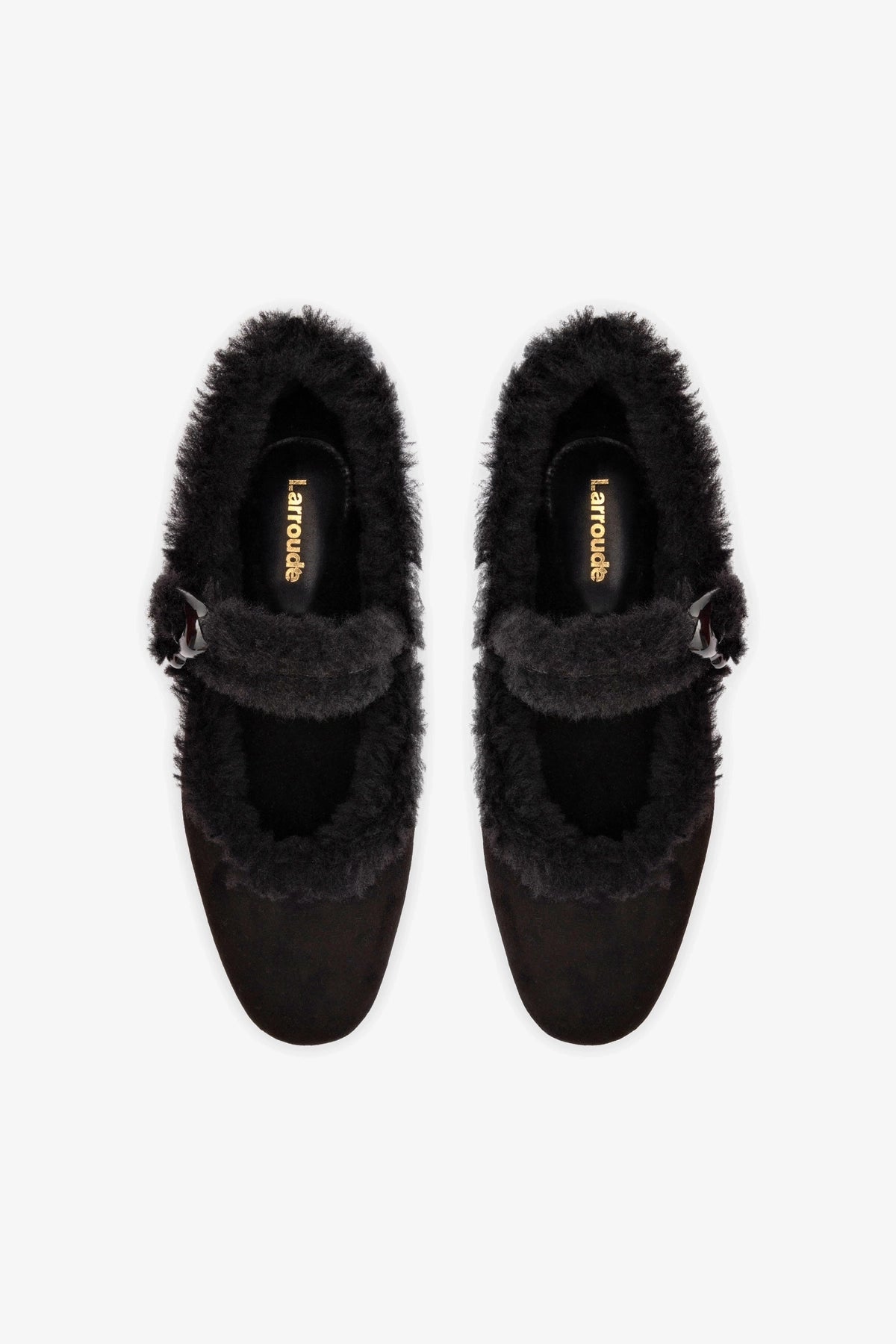 Verona Ballet Flat In Black Suede And Black Shearling