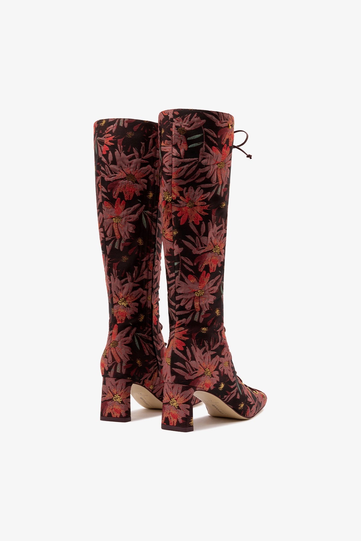 Larroudé x Markarian Alexis Hi Boot In Floral Embroidery Burgundy Fabric