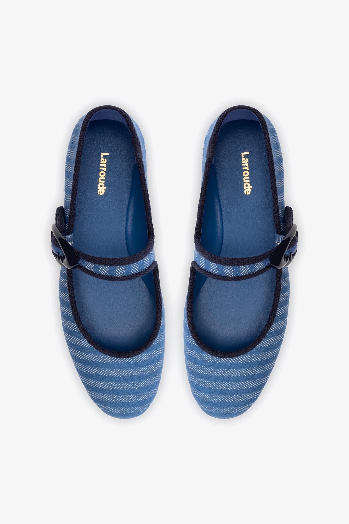 Verona Ballet Flat In Egyptian Blue Striped Fabric and Navy Trimming