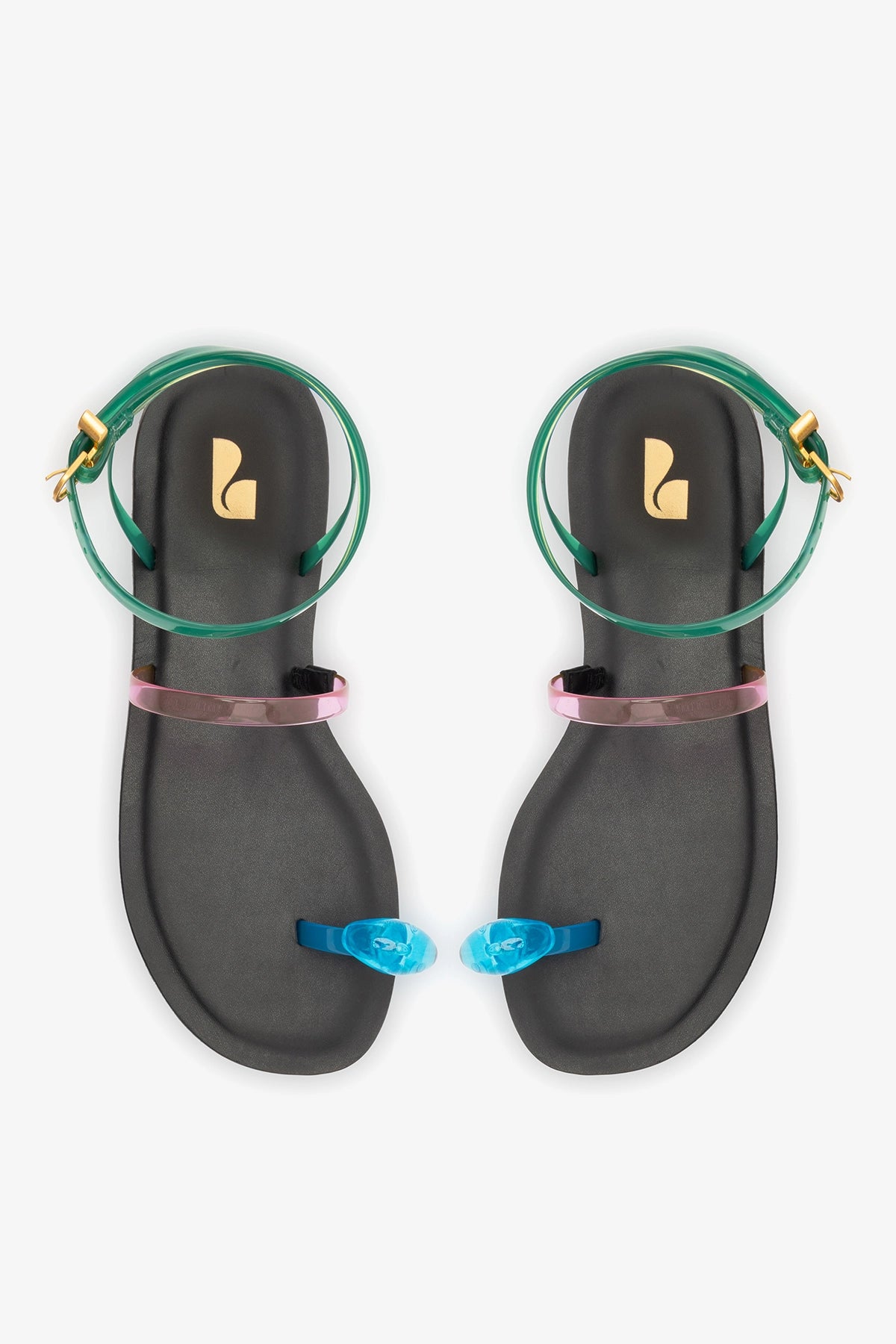 Biarritz Jelly Flat Sandal In Pink, Blue and Green Vinyl