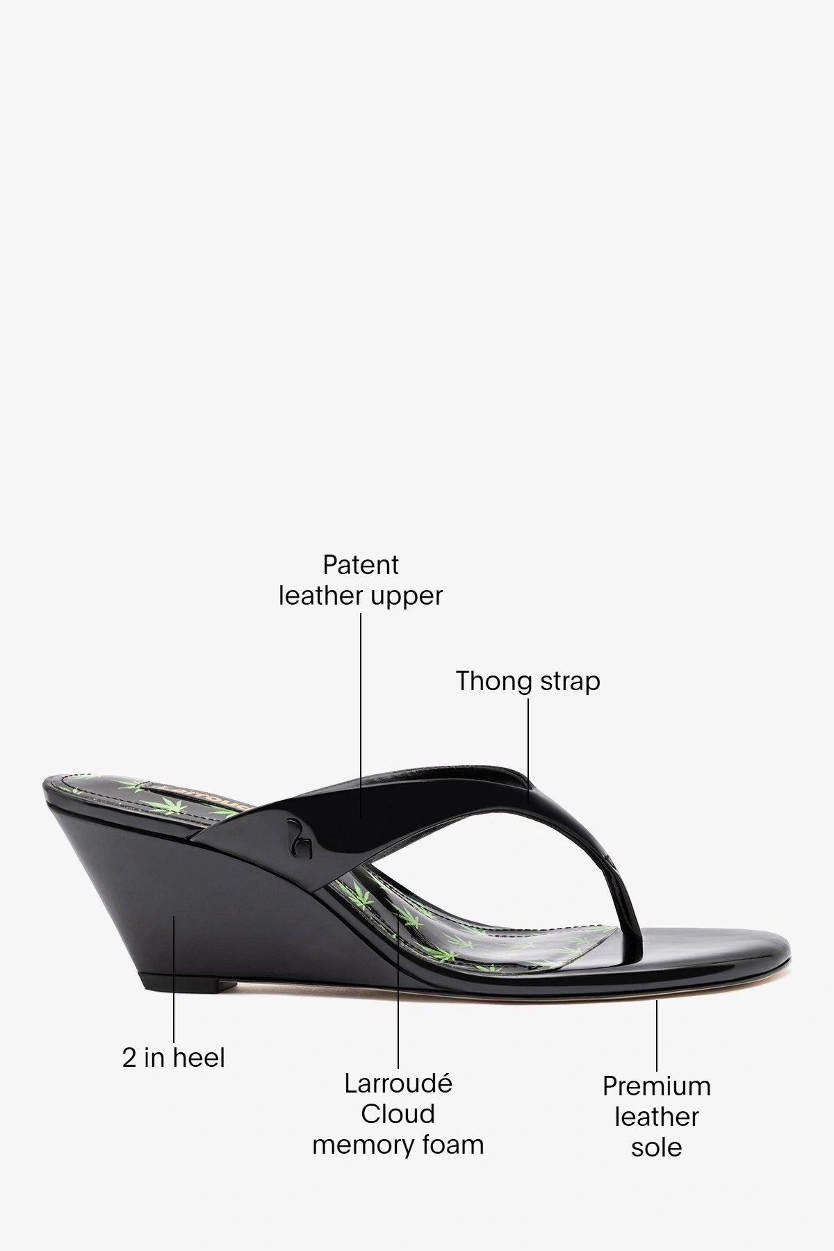 Gaia Low Wedge Sandal Black Patent Leather