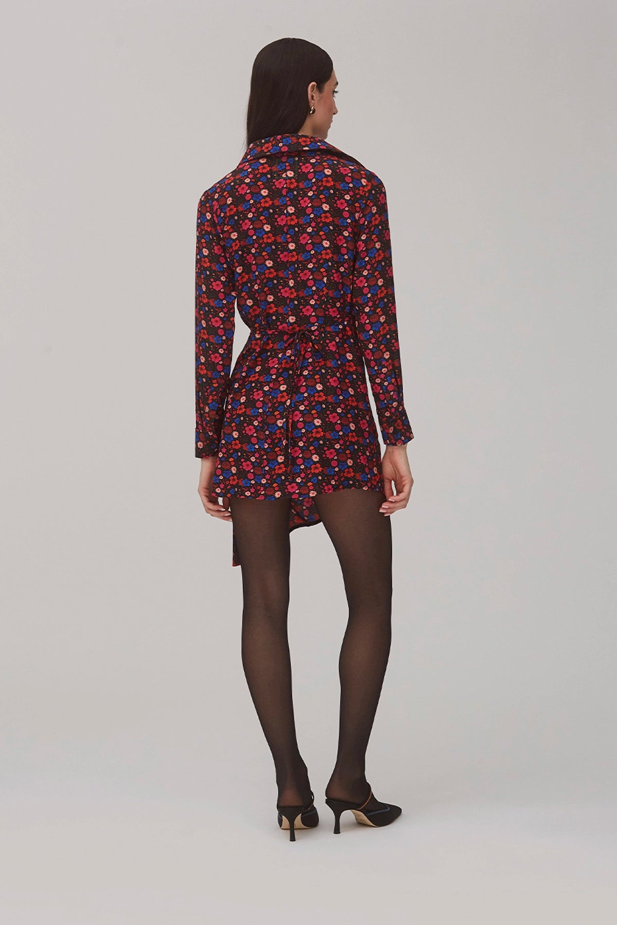 Sashi Wrap Dress In Black Floral Silk