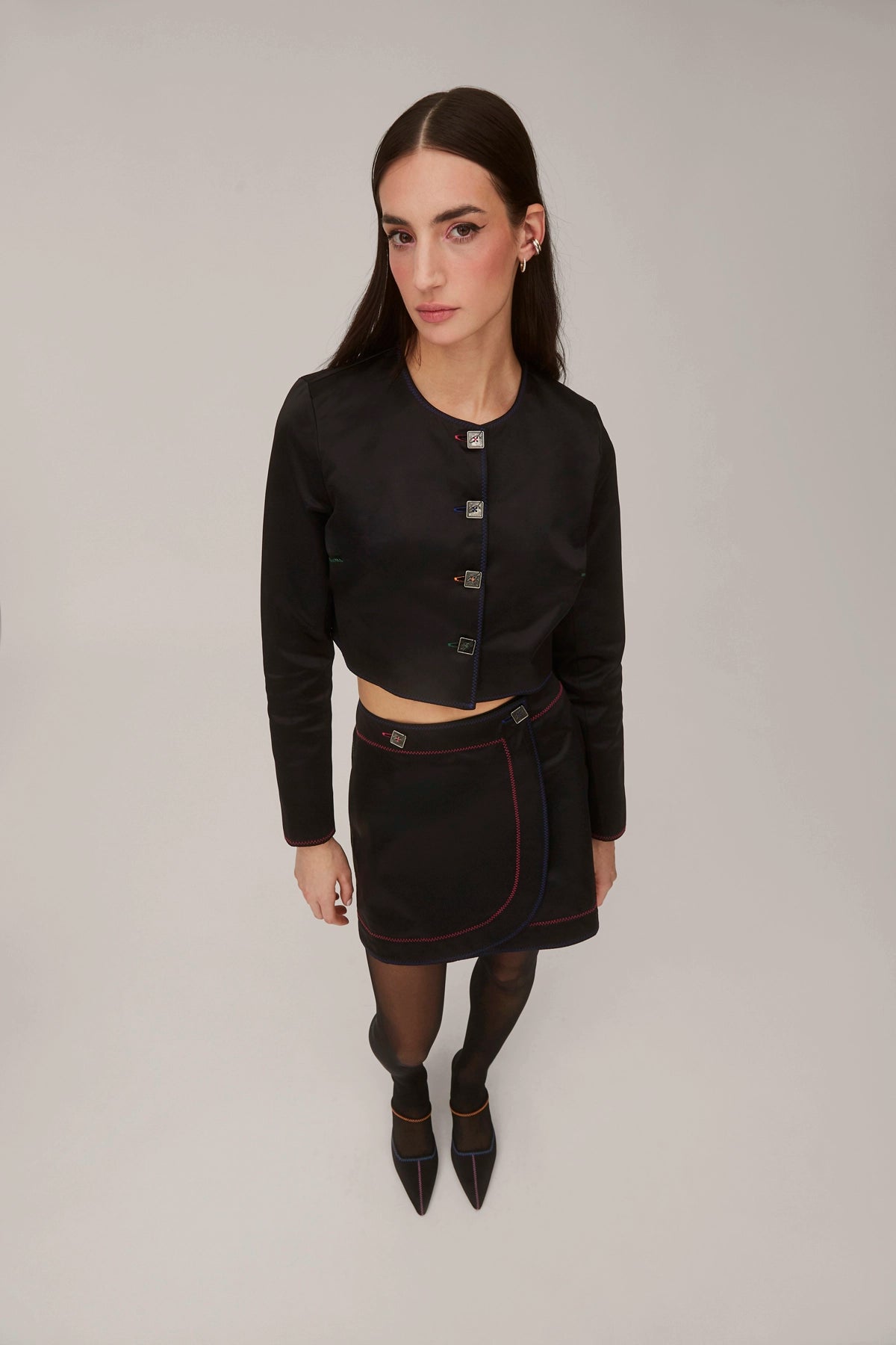 Marina Mini Skirt In Black Satin
