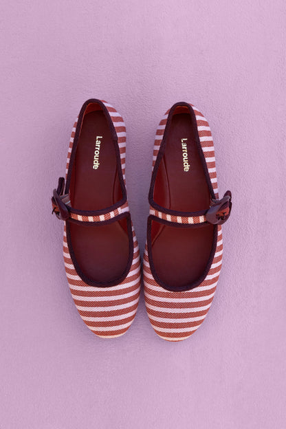 Verona Ballet Flat In Tulip and Carmine Striped Fabric and Burgundy Trimming