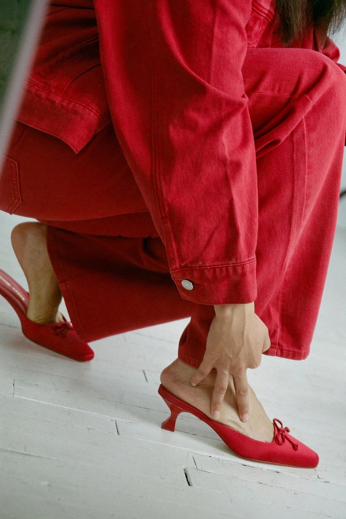 Larroudé x Parke Mule Cherry Satin