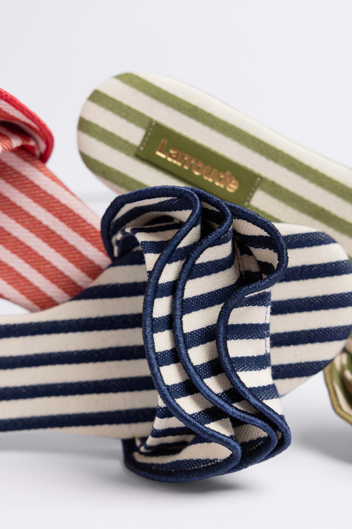 Ivy Ruffle Flat Navy Striped Canvas