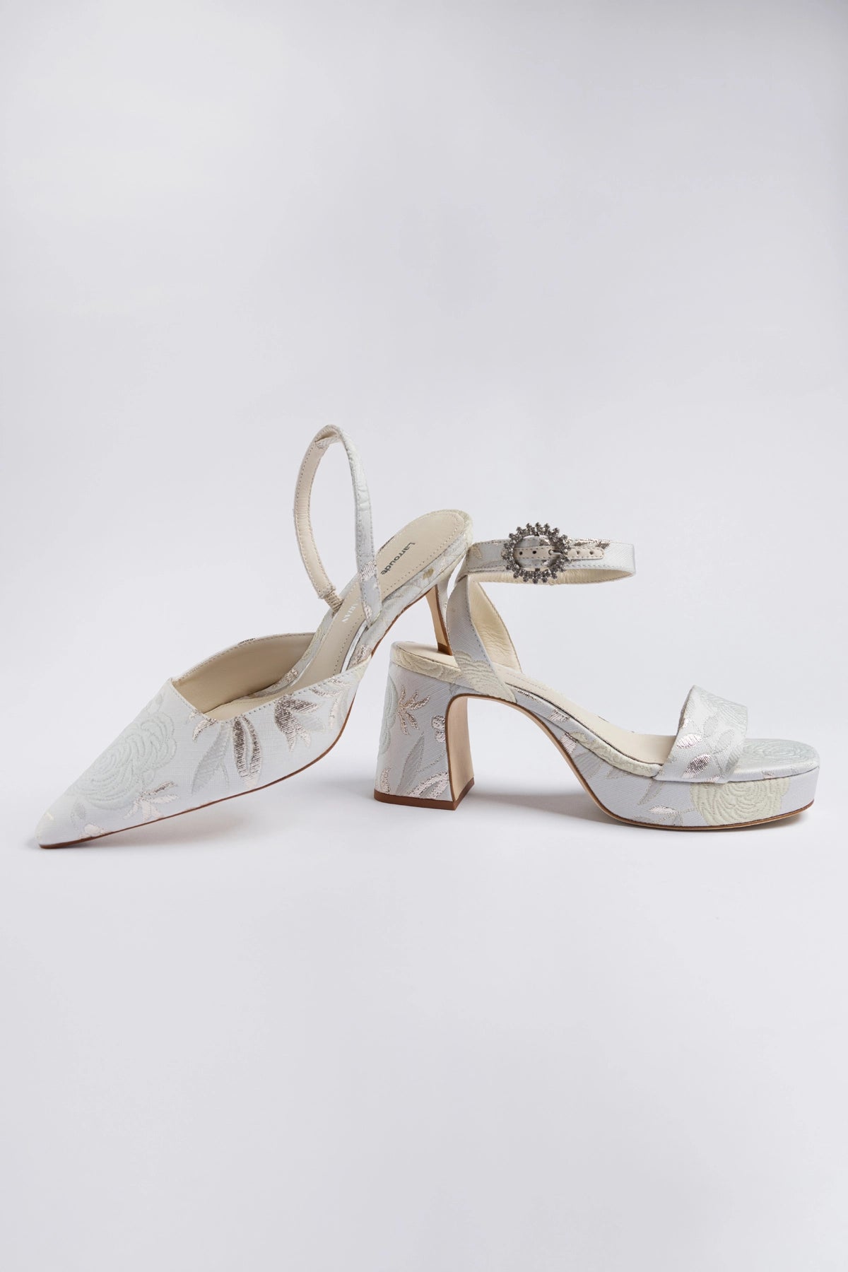 Larroudé x Markarian: Dolly Low Sandal Ivory Brocade