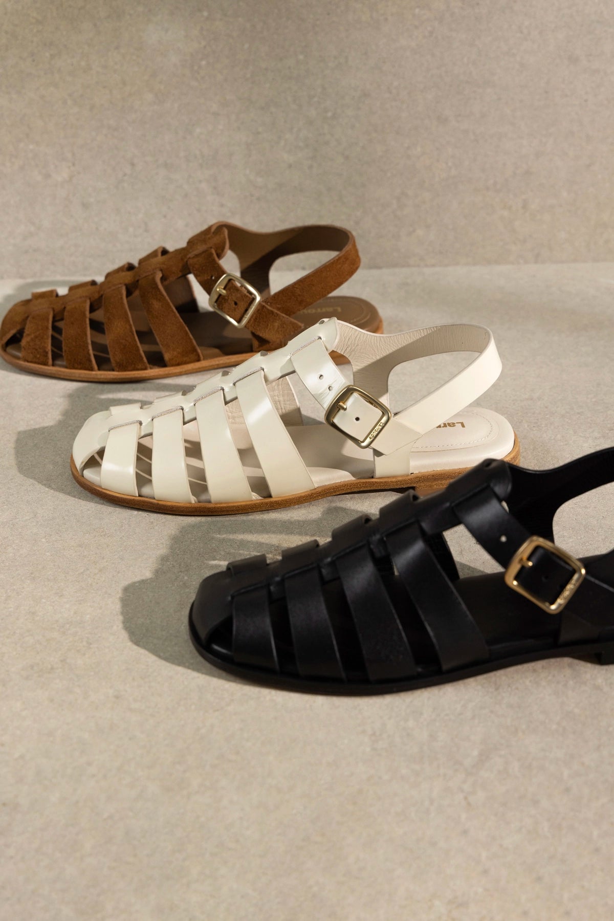 Stevie Flat Sandal In Ivory Box Leather