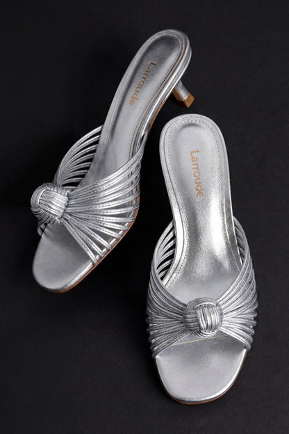 Valerie Mule In Silver Metallic Leather