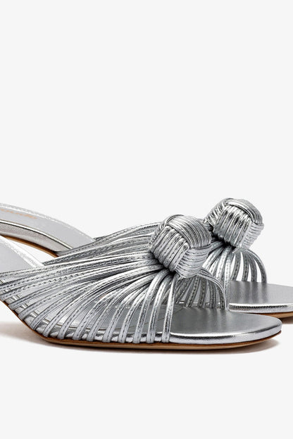 Valerie Mule In Silver Metallic Leather