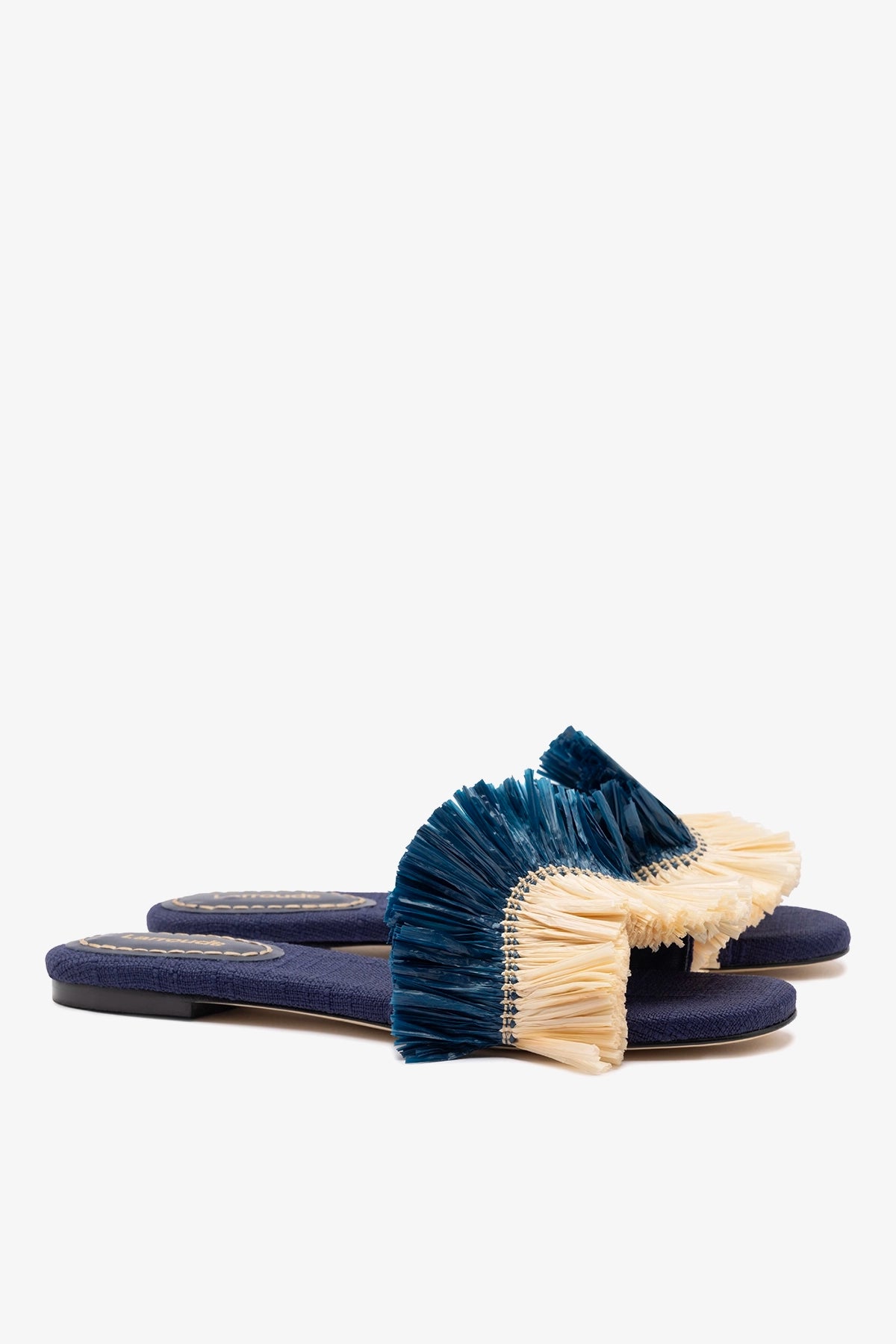 Ivy Fringe Flat In Navy Raffia