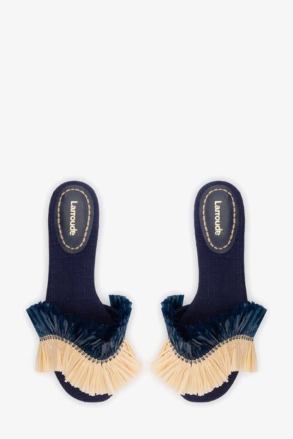 Ivy Fringe Flat In Navy Raffia