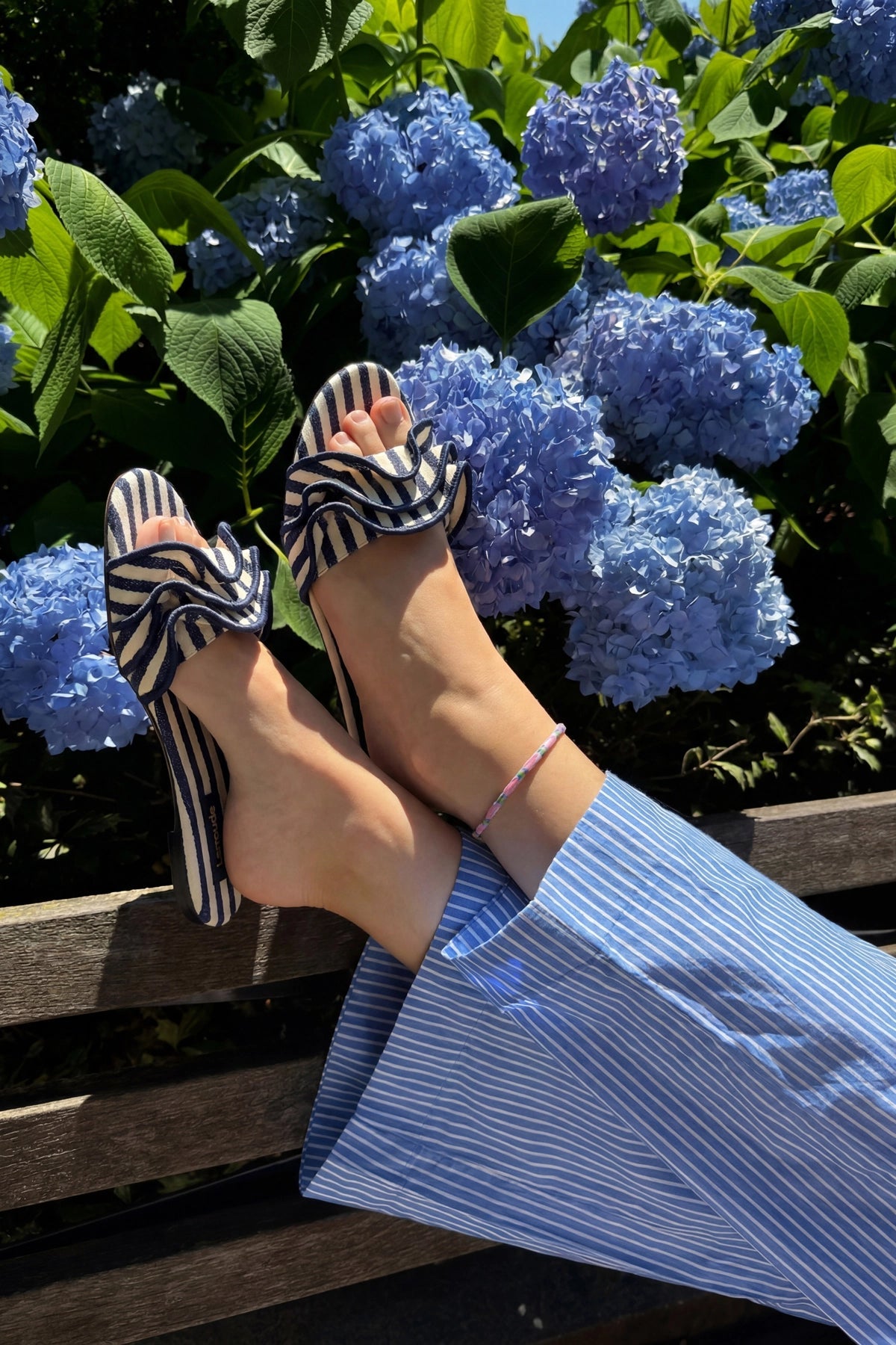 Ivy Ruffle Flat Navy Striped Canvas