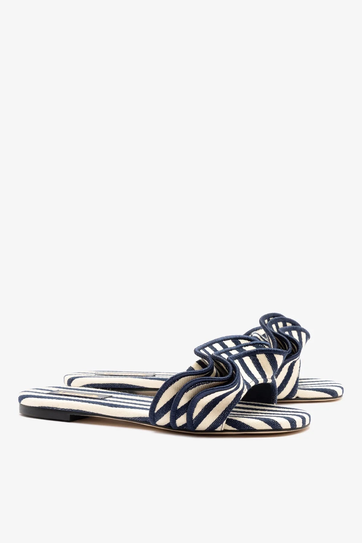 Ivy Ruffle Flat Navy Striped Canvas