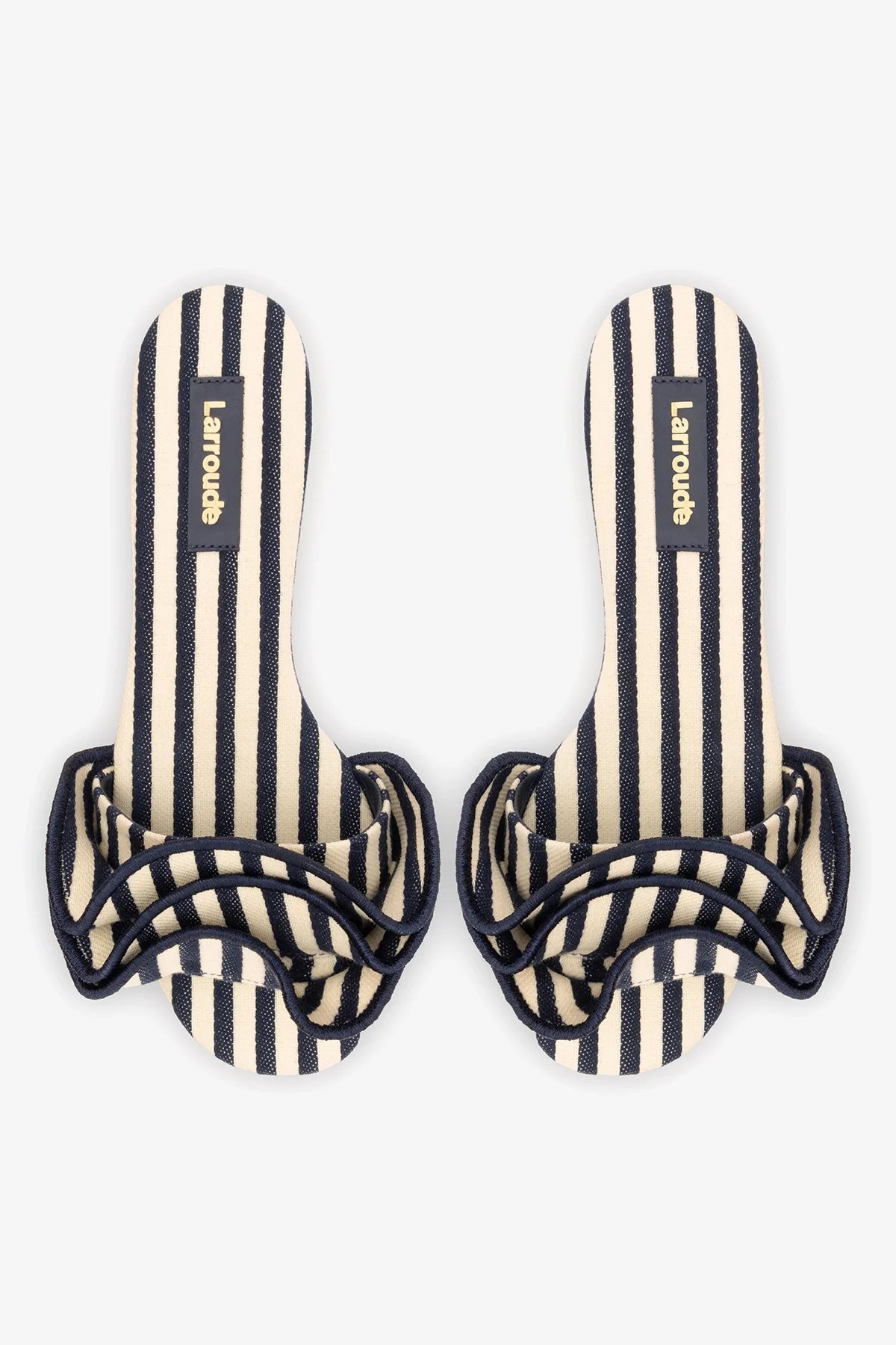 Ivy Ruffle Flat Navy Striped Canvas