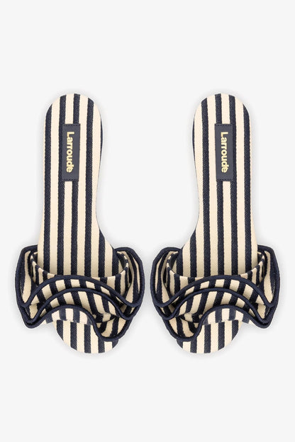 Ivy Ruffle Flat Navy Striped Canvas