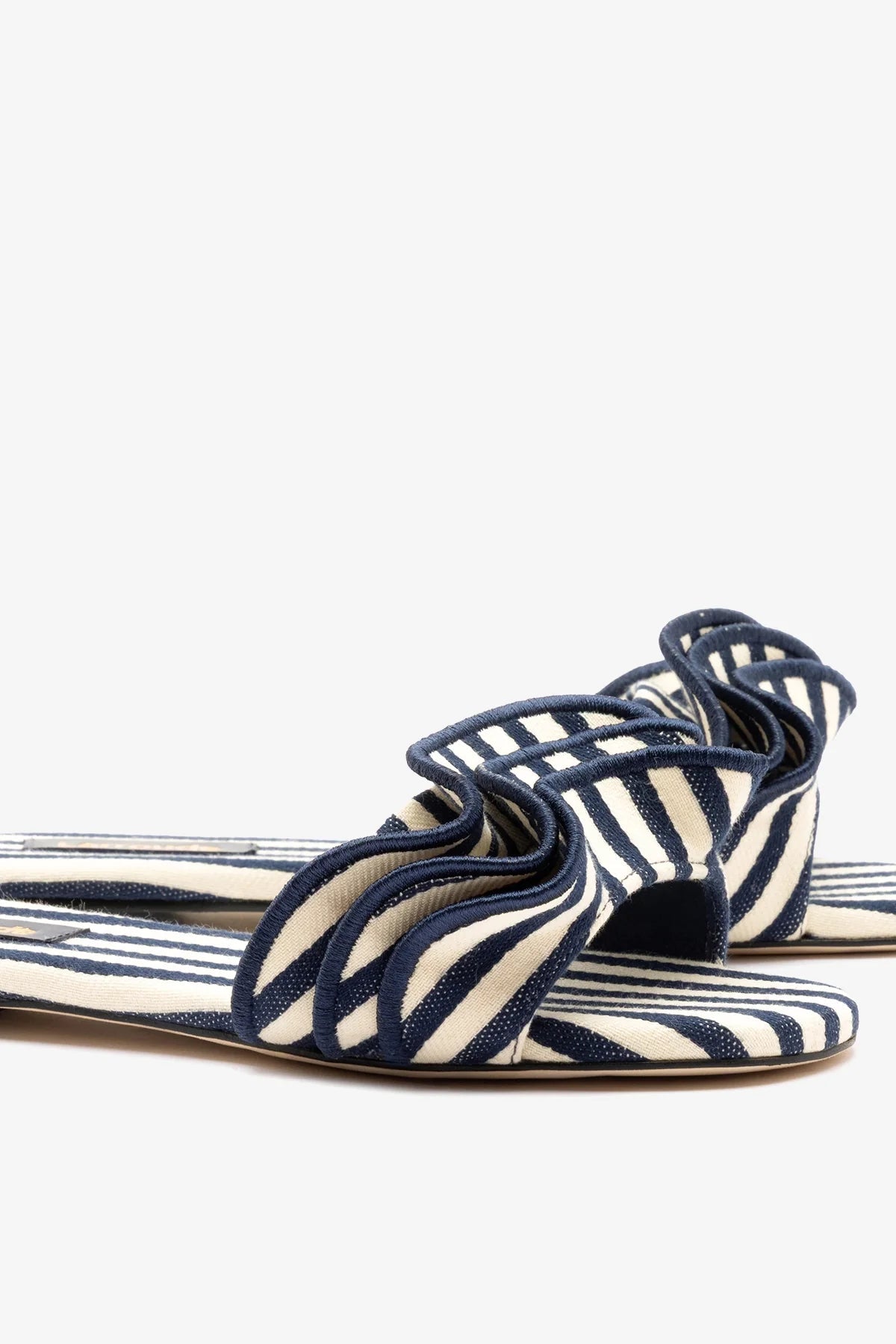 Ivy Ruffle Flat Navy Striped Canvas