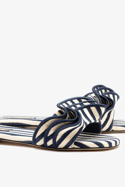 Ivy Ruffle Flat Navy Striped Canvas