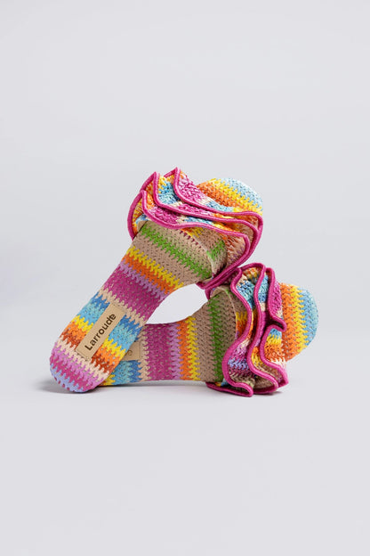 Ivy Ruffle Flat Rainbow Raffia