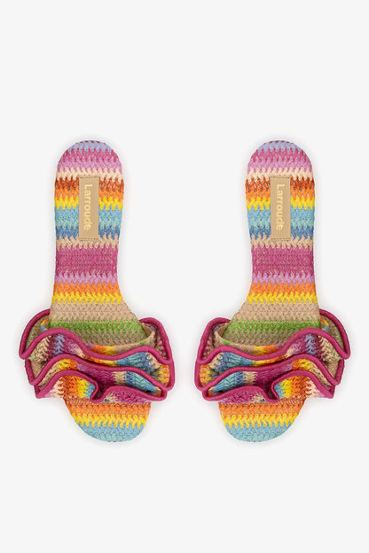 Ivy Ruffle Flat Rainbow Raffia