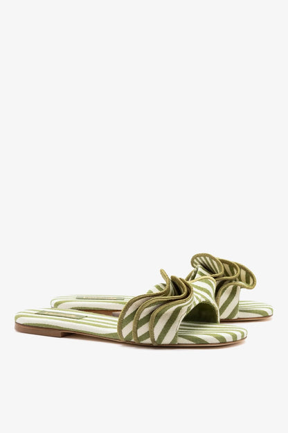 Ivy Ruffle Flat Seaweed Striped Canvas