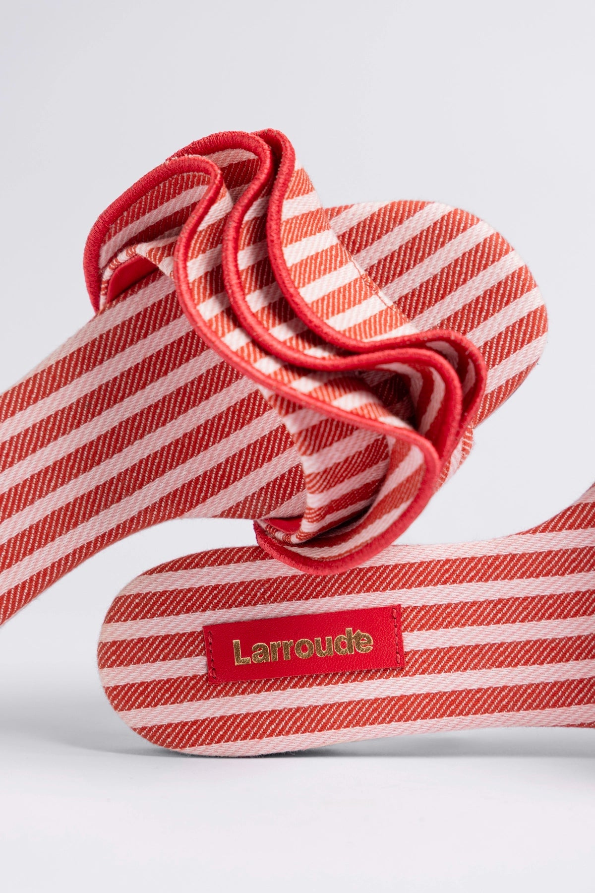 Ivy Ruffle Flat Carmine Striped Canvas