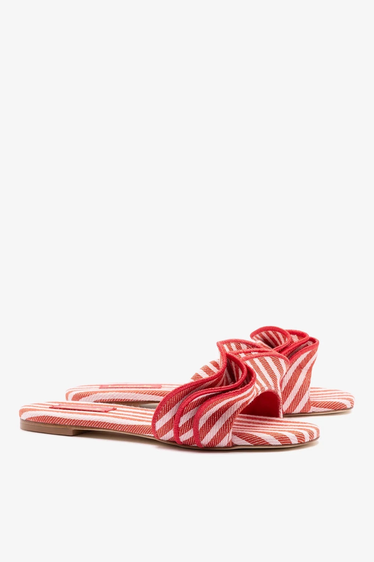 Ivy Ruffle Flat Carmine Striped Canvas