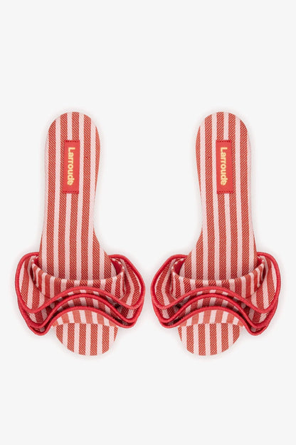 Ivy Ruffle Flat Carmine Striped Canvas