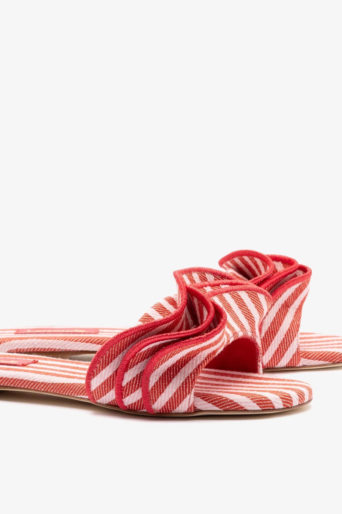 Ivy Ruffle Flat Carmine Striped Canvas