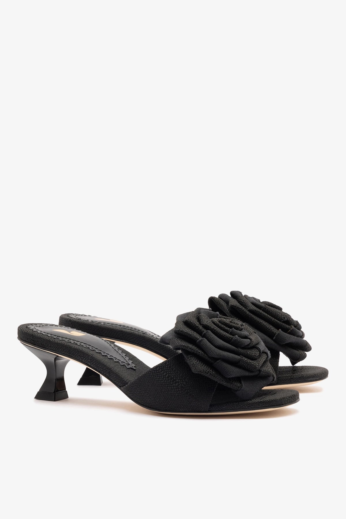 Scarlet Low Mule In Black Raffia