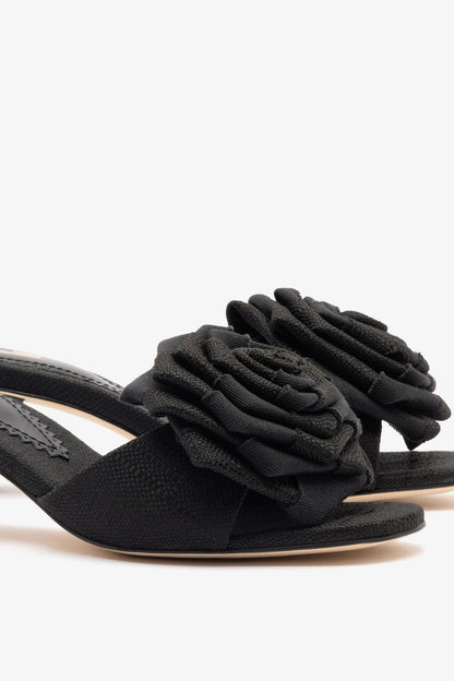 Scarlet Low Mule In Black Raffia
