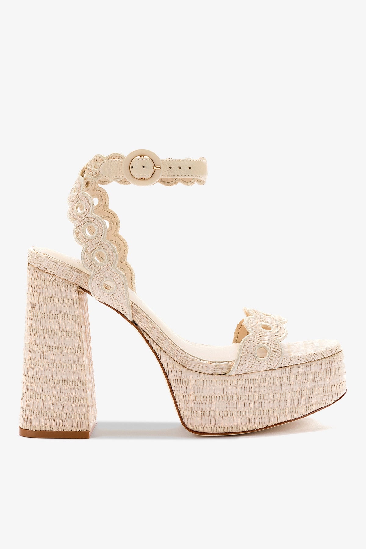 Dolly Broderie Sandal In Natural Raffia