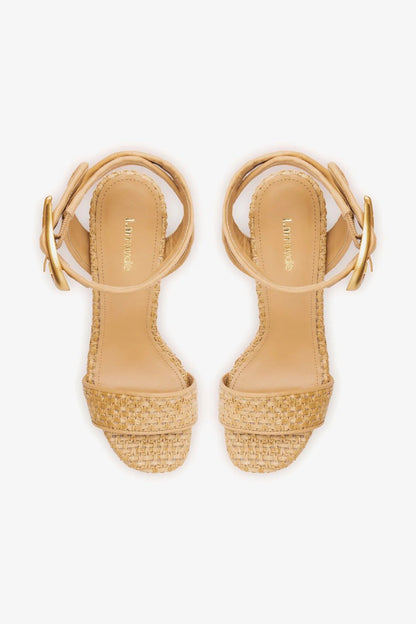 Dolly Verona Sandal In Beige Leather and Natural Raffia