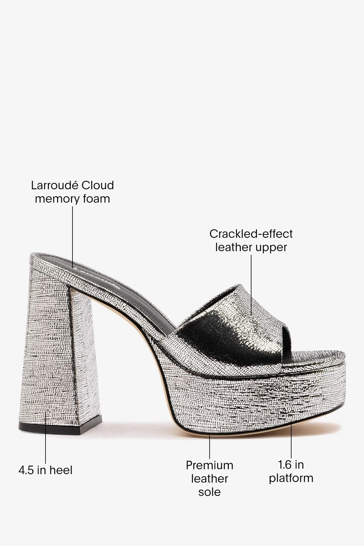 Dolly Platform Mule Silver Leather