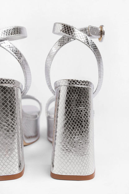 Dolly Platform Sandal Silver Snake Leather