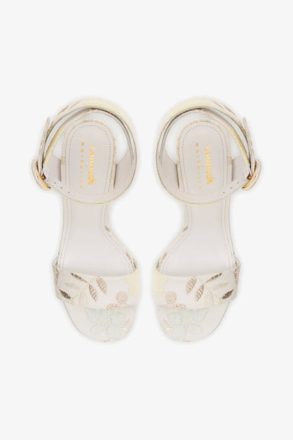 Larroudé x Markarian Dolly Sandal In Yvette Ivory Brocade
