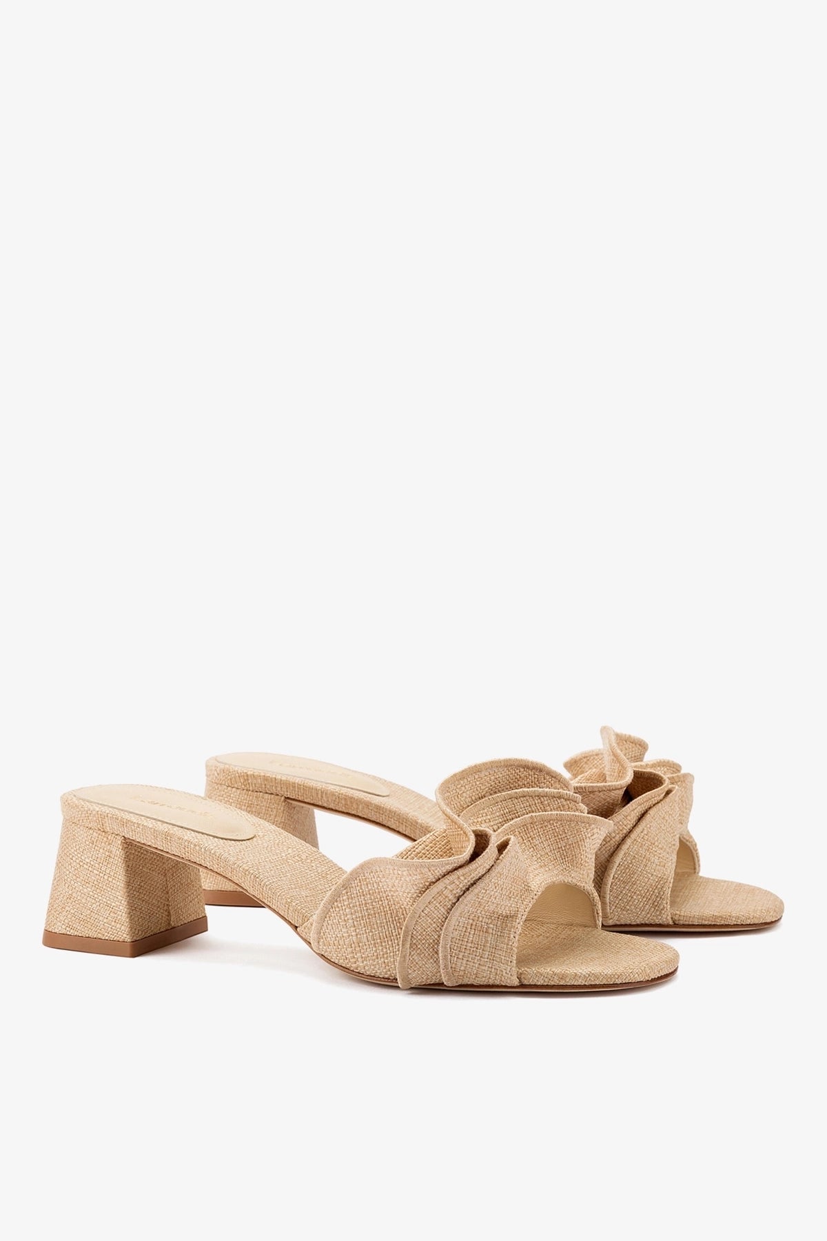 Brigitte Ruffle Mule In Beige Raffia