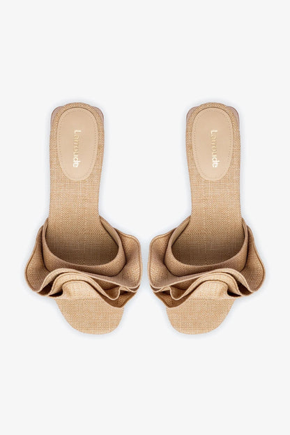 Brigitte Ruffle Mule In Beige Raffia