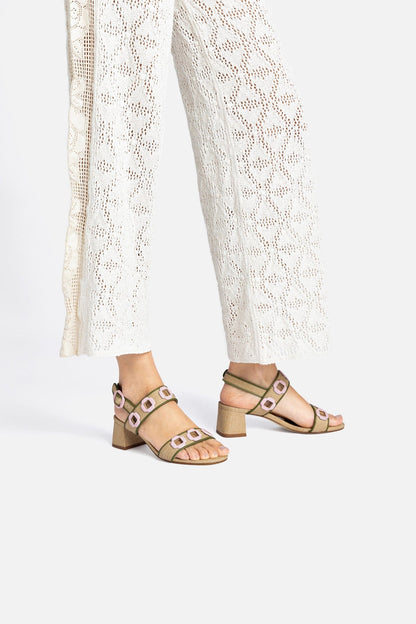 Milan Sandal In Beige Raffia and Seaweed Leather