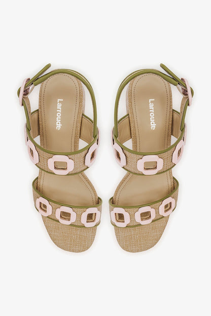 Milan Sandal In Beige Raffia and Seaweed Leather