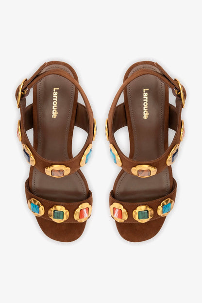 Milan Gioiello Block Sandal In Burnt Umber Leather