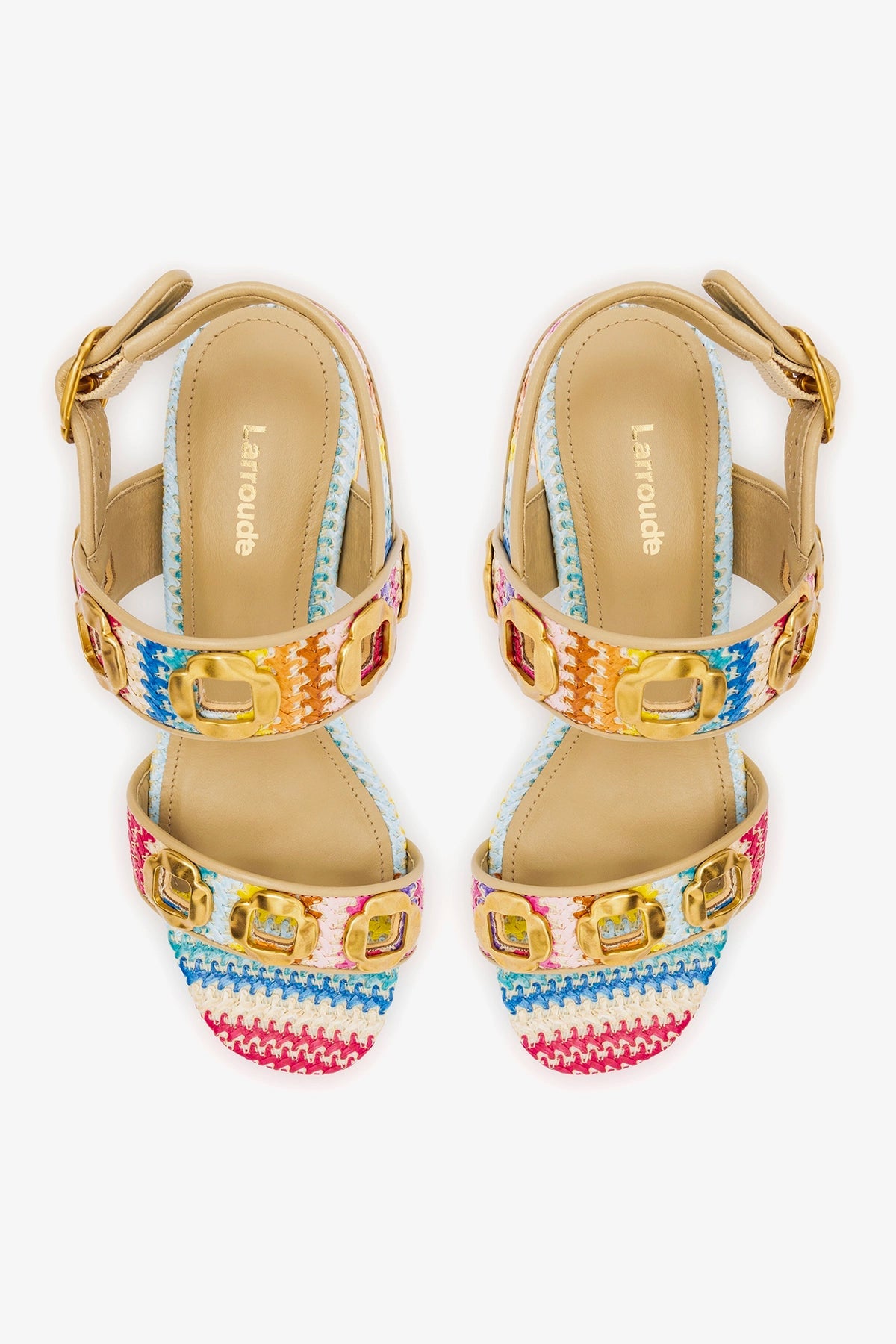 Milan Sandal In Rainbow Raffia and Beige Leather