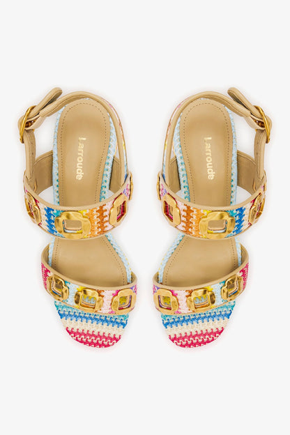 Milan Sandal In Rainbow Raffia and Beige Leather