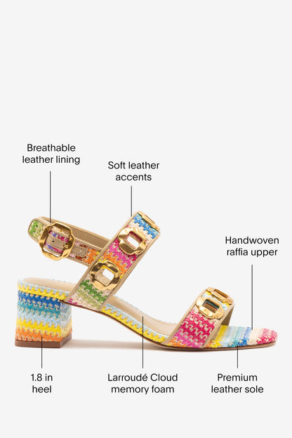 Milan Sandal In Rainbow Raffia and Beige Leather