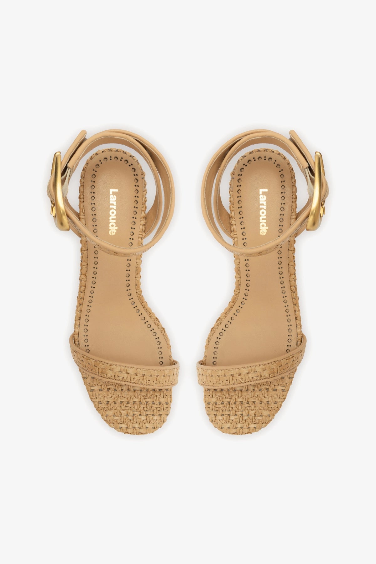 Verona Block Sandal In Beige Leather and Natural Raffia