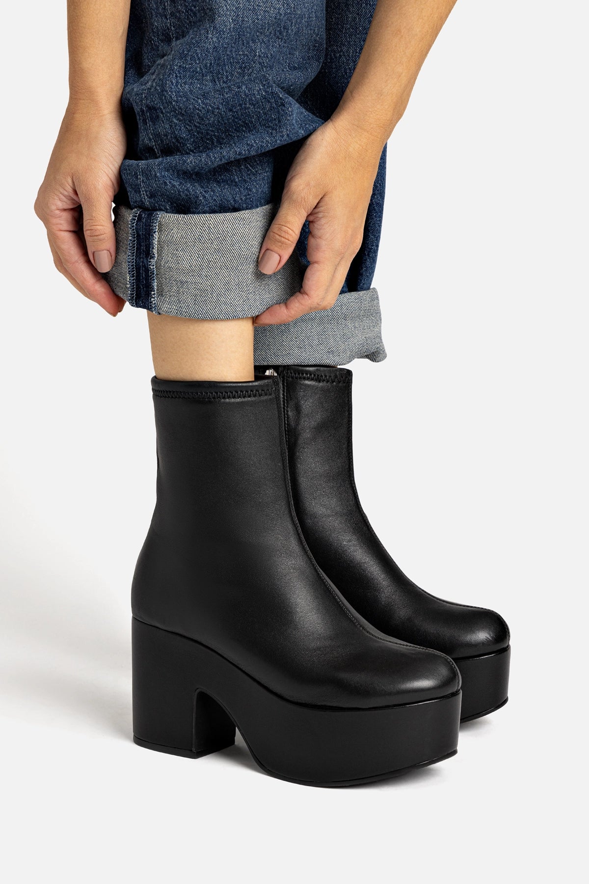Miso Platform Boot In Black Stretch Leather