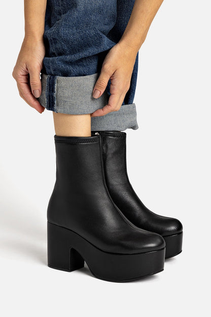 Miso Platform Boot In Black Stretch Leather