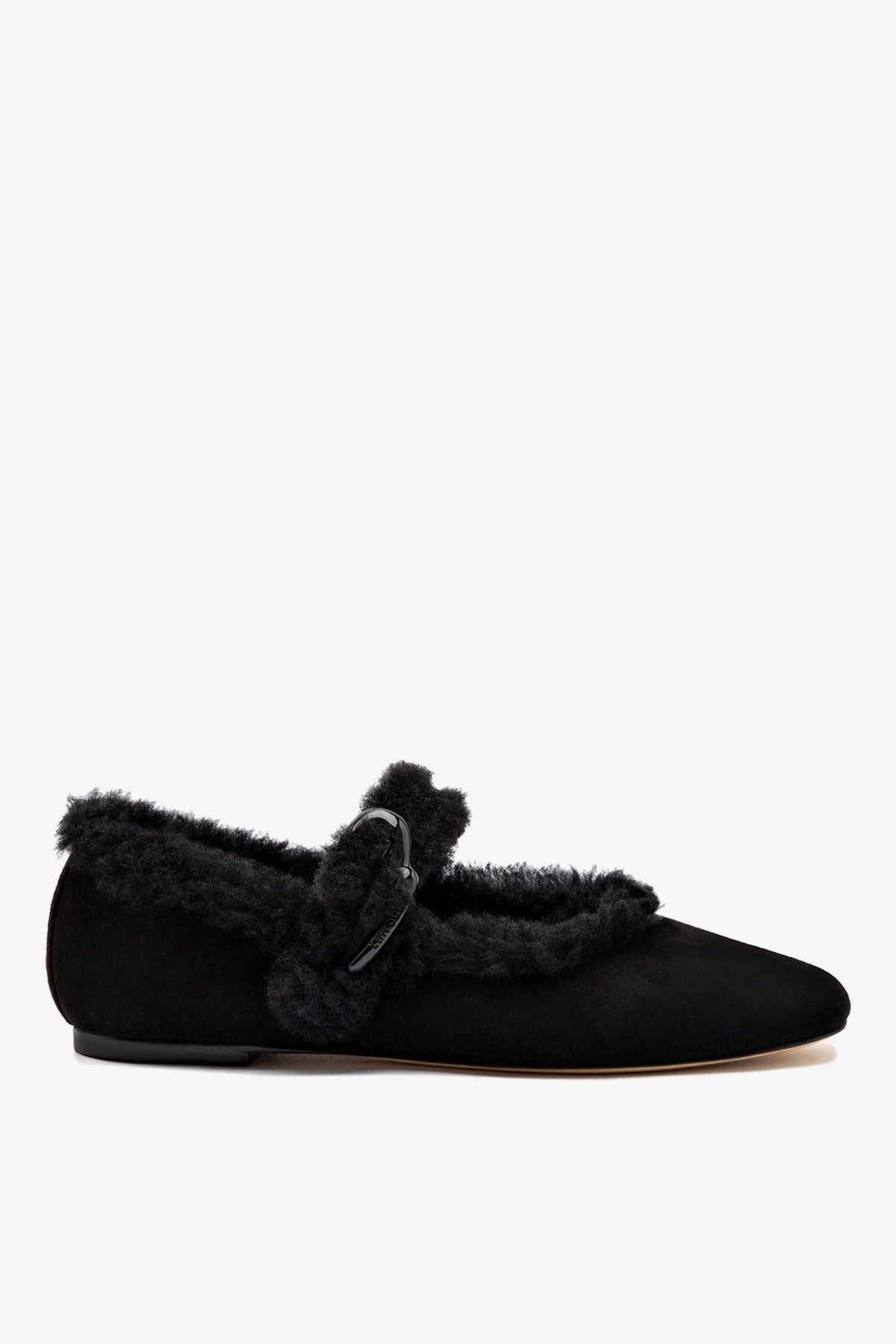 Verona Ballet Flat In Black Suede And Black Shearling