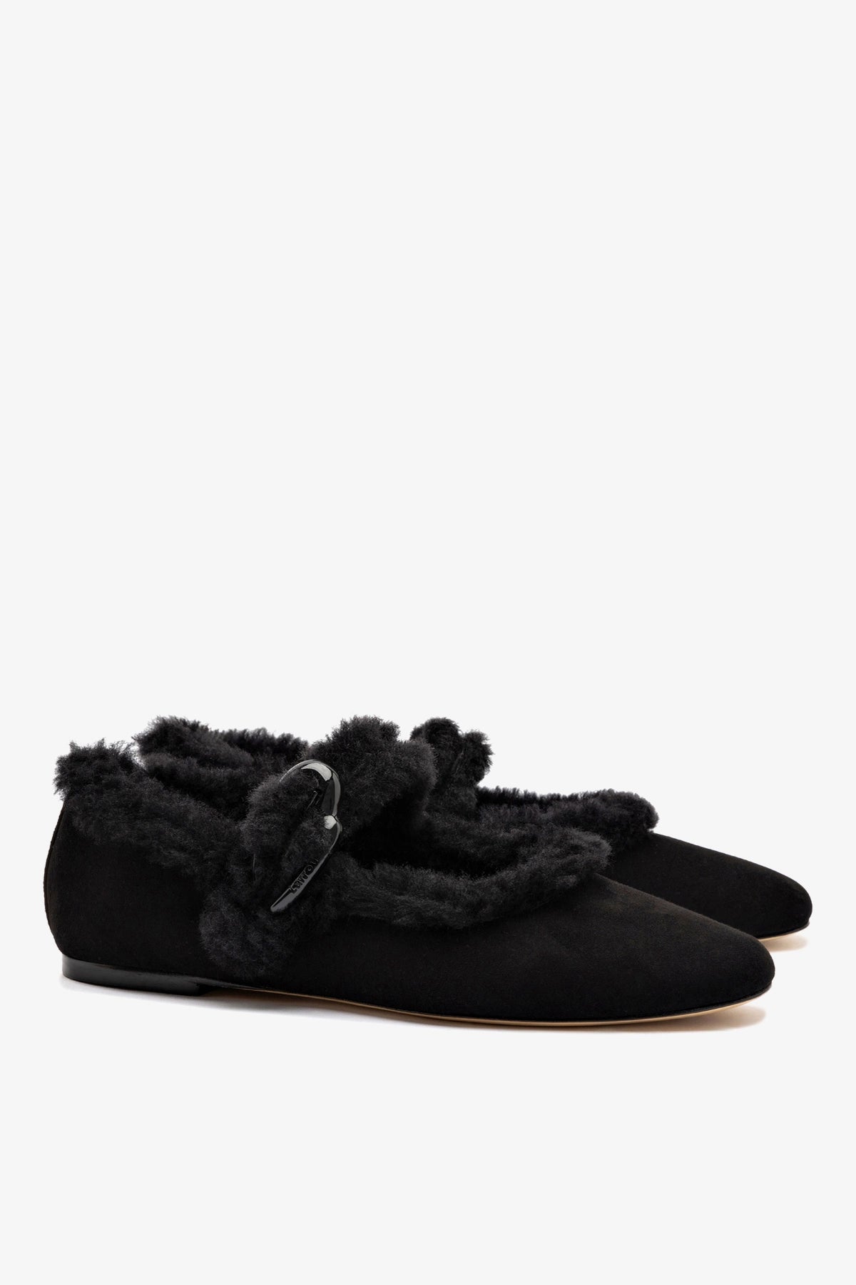 Verona Ballet Flat In Black Suede And Black Shearling